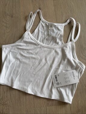 Athleta White Ribbed Double-Strap Cropped Tank
